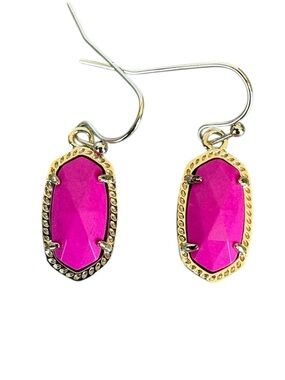 Kendra Scott Lee Drop Earrings in Retired Magenta & Gold + Dust Bag